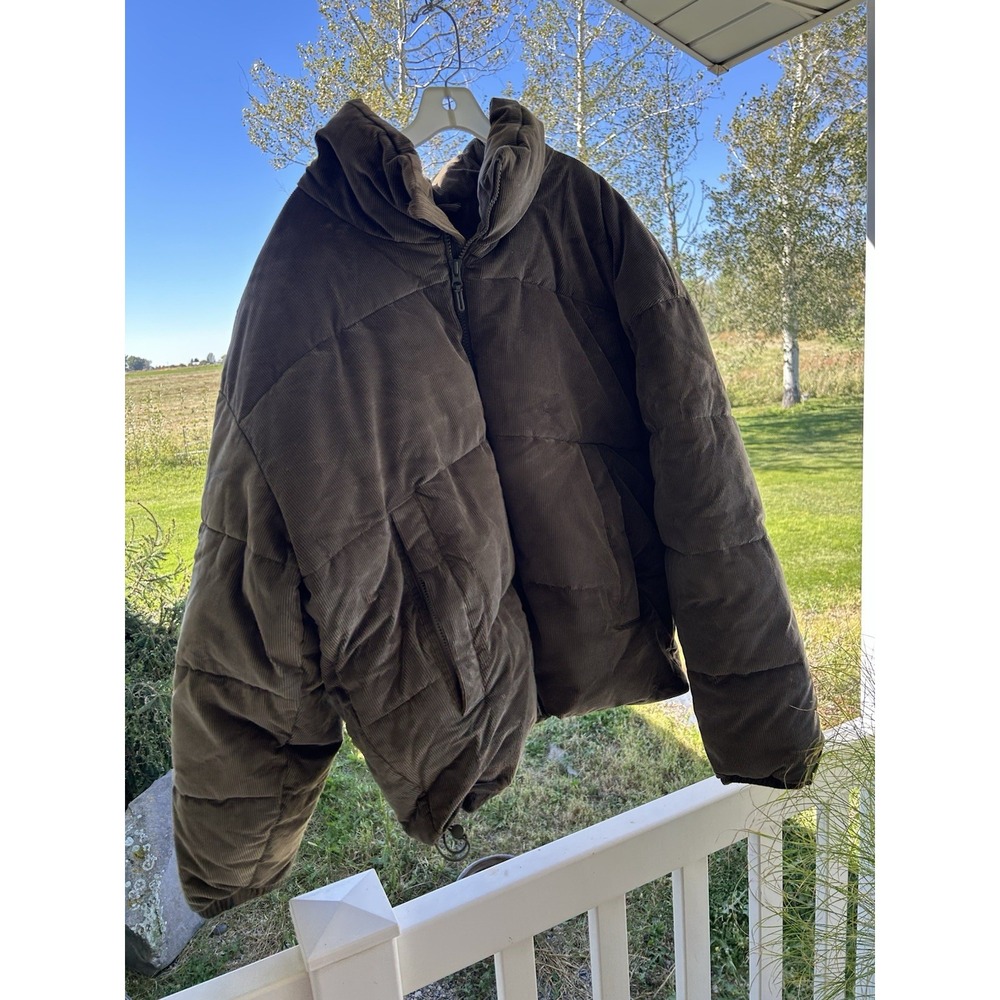 Abercrombie & Fitch Corduroy Puffer Jacket Mens XXL Olive Brown Relaxed